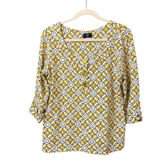 Lark lane multicolored circle abstract design print artsy blouse size medium - Picture 1 of 12
